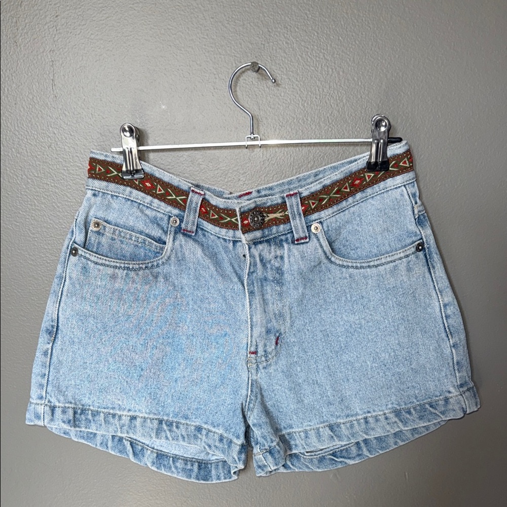Aeropostale Light Blue Jean Shorts with Patterned Belt
